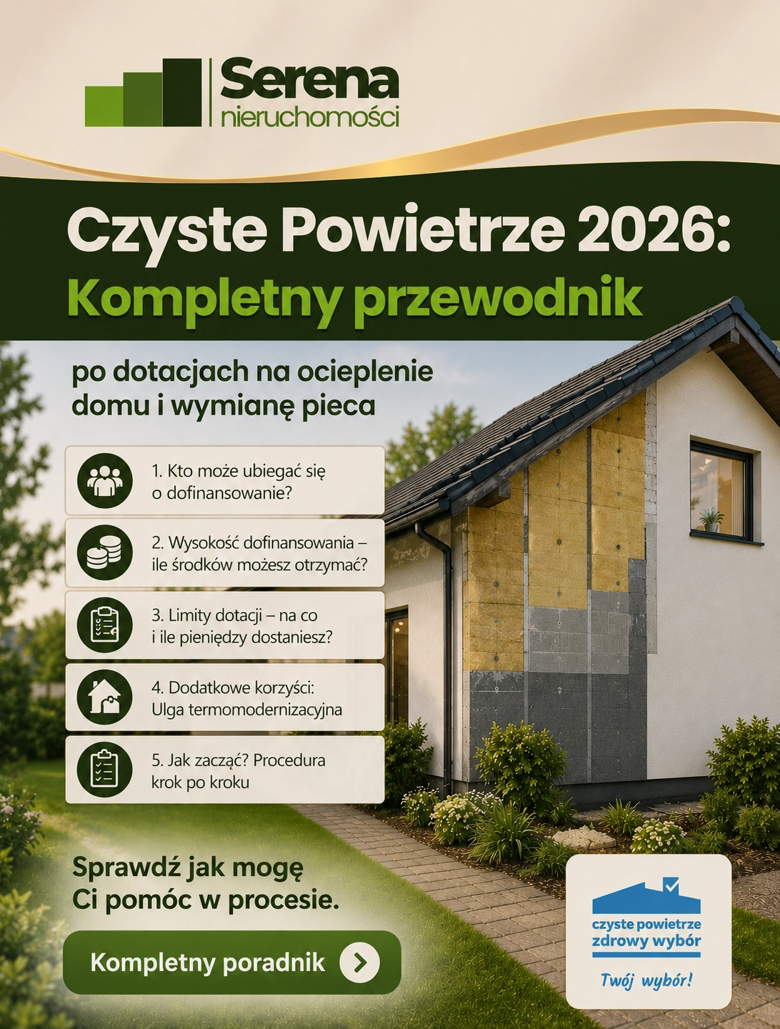 Czyste Powietrze 2026 — dotacja na ocieplenie domu i wymianę pieca dla właścicieli domów jednorodzinnych